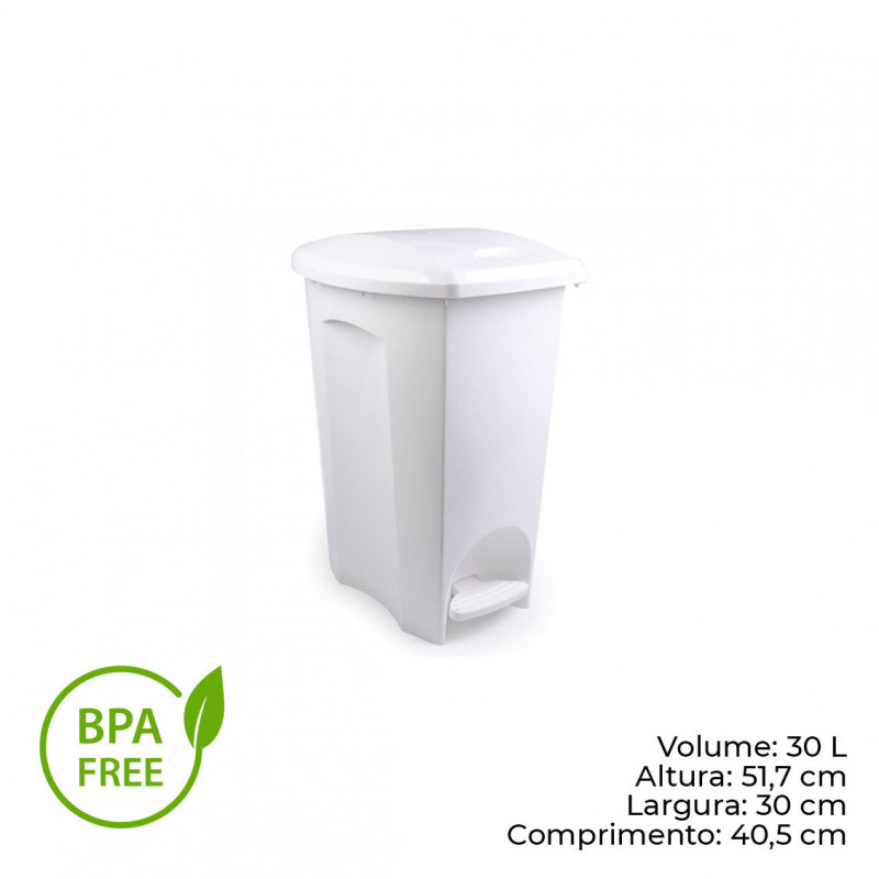 LIXEIRA C/ PEDAL 30 LITROS BRANCO PLASÚTIL (2979)