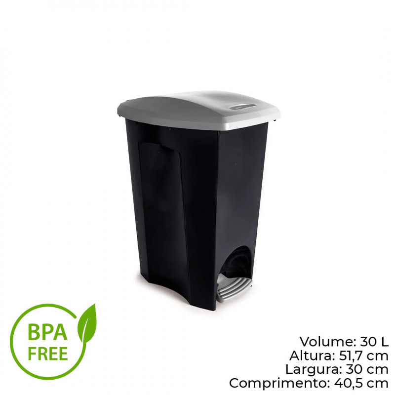 Lixeira Plastica C/ Pedal 30 Litros EcoBlack Plasutil (3496)