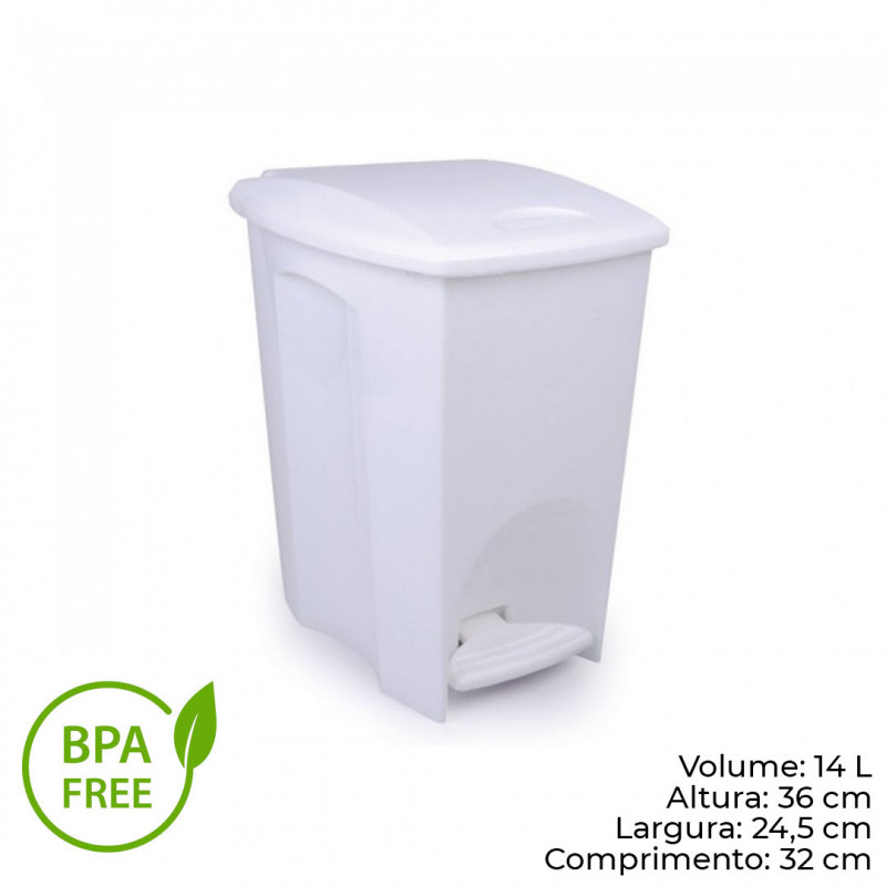 LIXEIRA C/ PEDAL 14 LITROS BRANCA PLASÚTIL (2273)