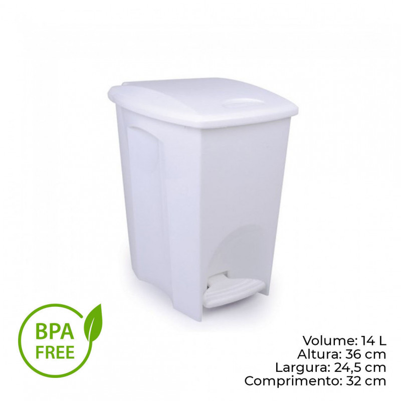 LIXEIRA C/ PEDAL 14 LITROS BRANCA PLASÚTIL (2273)