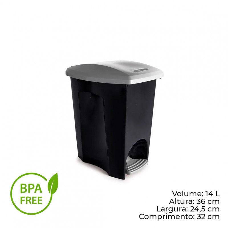 Lixeira Plástica Com Pedal Ecoblack 14 Litros Plásútil 3495