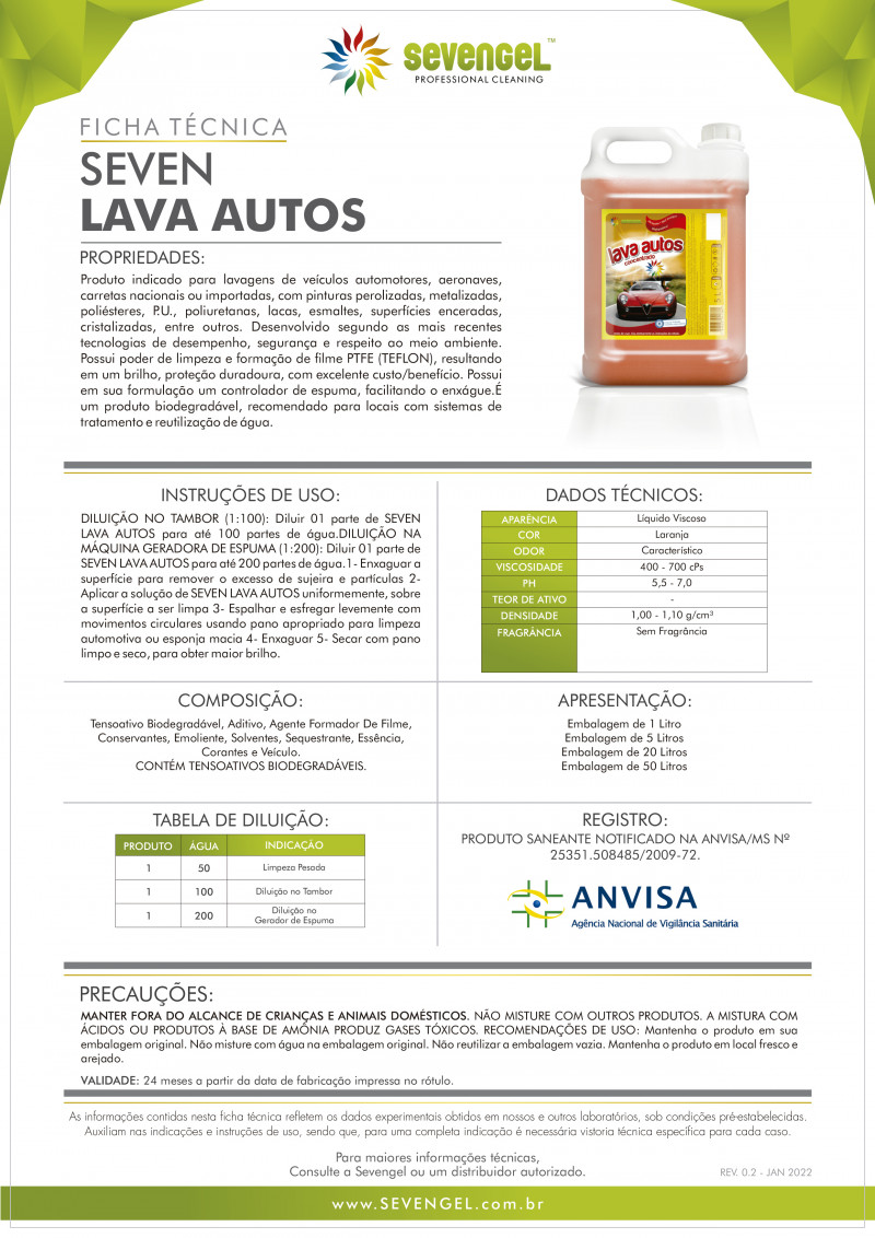 Lava Auto 5 Litros Sevengel 5503