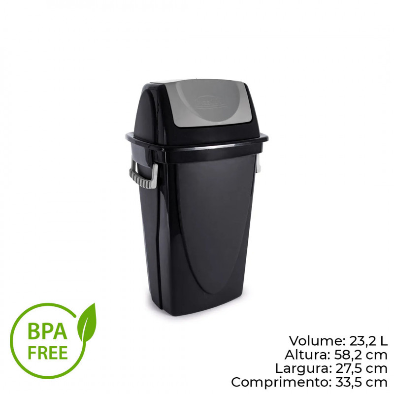 LIXEIRA BASCULANTE 28 LITROS ECO BLACK PLASÚTIL (3487)