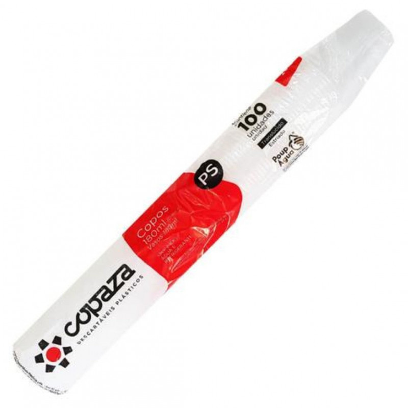 COPO PLÁSTICO 180 ML PS COPAZA PCT C/ 100 UN (13698)