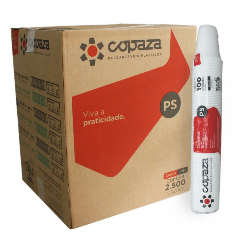 COPO PLÁSTICO 180 ML PS COPAZA CX C/ 2500 UN (13698)