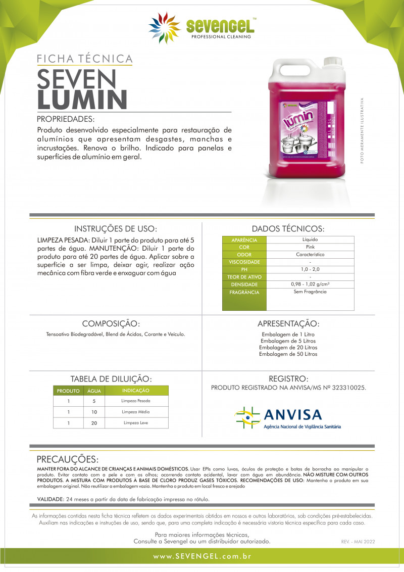 LIMPA ALUMINIO LUMIN 1 LT SEVENGEL CX C/ 12 UN (5798)