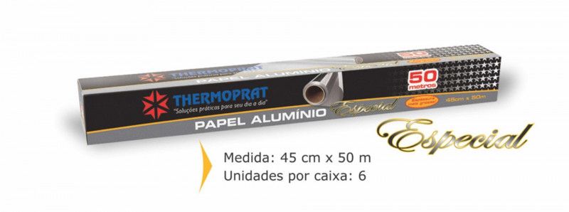 PAPEL ALUMÍNIO 45 X 50 METROS ESPECIAL THERMOPRAT - CAIXA C/ 6 UNIDADES