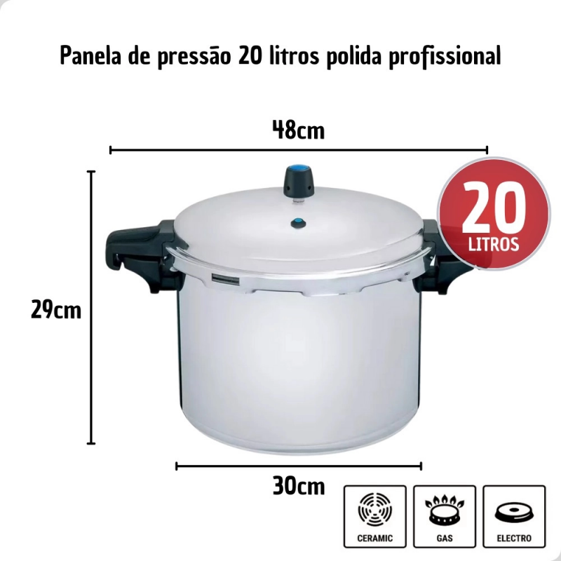 Panela De Pressão Profissional 20Lts Alumínio Nigro C/ Alça
