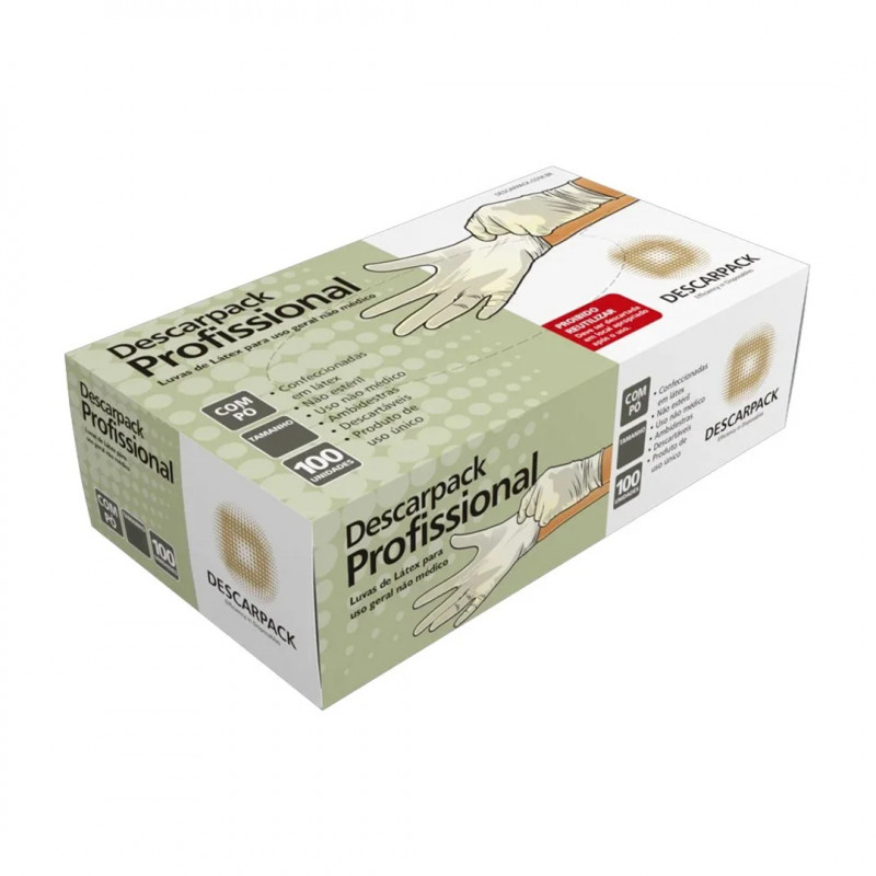 LUVA DE LÁTEX COM PÓ USO GERAL NÃO MEDICO DESCARPACK MEDIA CX C/ 2000 UN