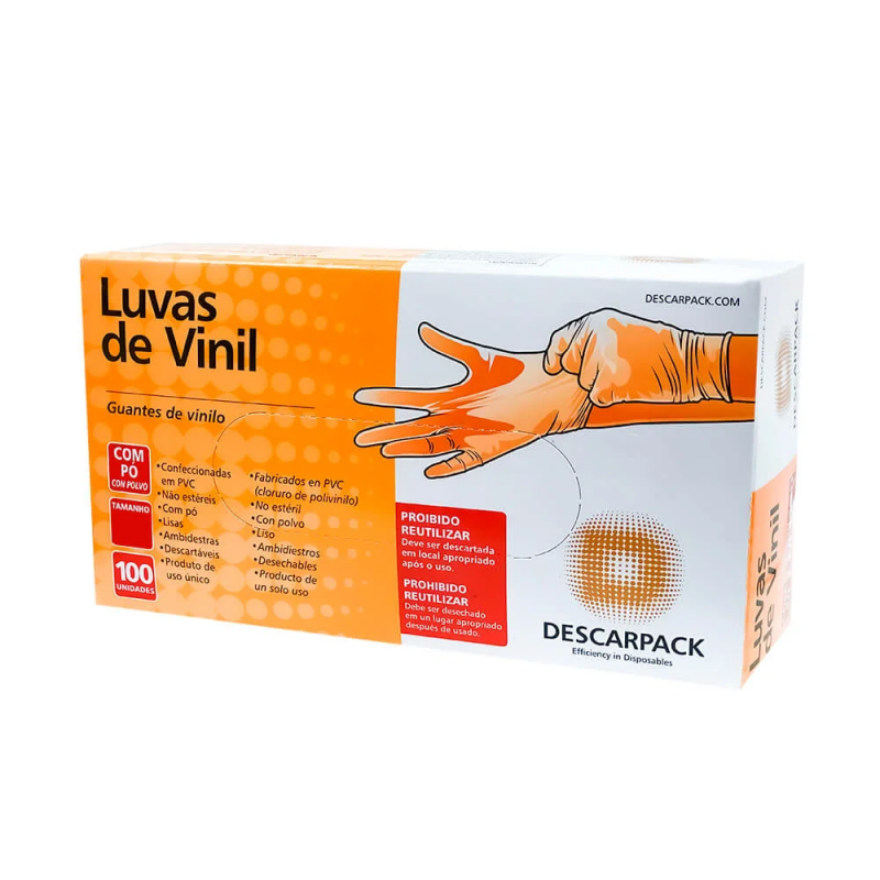 LUVA DE VINIL COM PÓ USO GERAL DESCARPACK PEQUENA CX C/ 100 UN