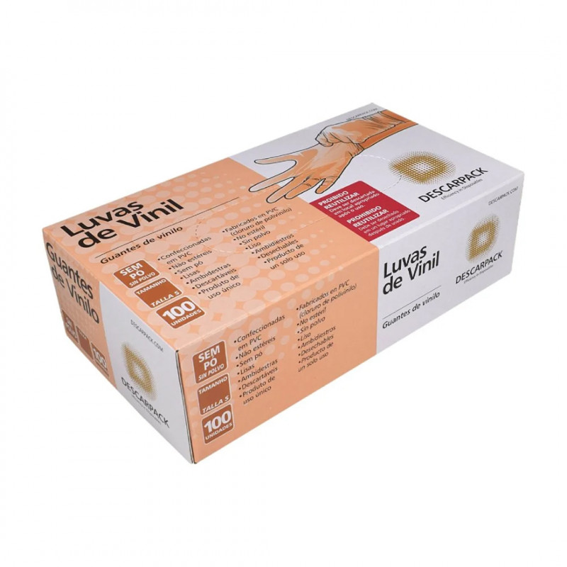 LUVA DE VINIL SEM PÓ USO GERAL DESCARPACK PEQUENA CX C/ 100 UN