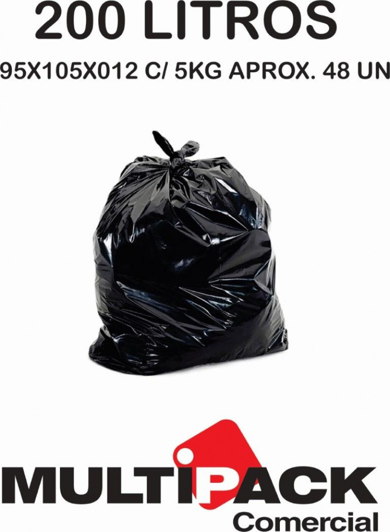 SACO DE LIXO 200 LITROS 95x105x012 MULTIPACK - PRETO C/ 5 KG