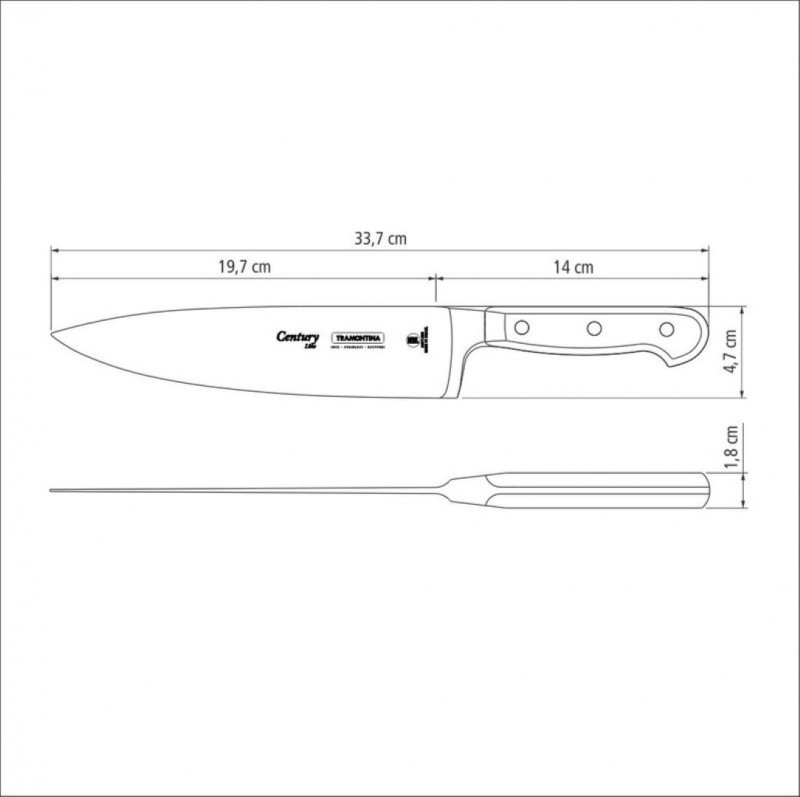 Faca Chef Tramontina Century Aço Inox Cabo Policarbonato 8