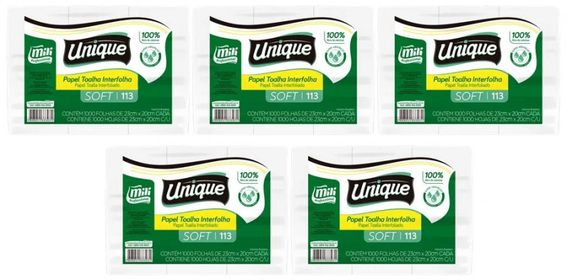PAPEL TOALHA FOLHA SIMPLES 2 DOBRAS 23X20 CM SOFT 100% CELULOSE MILI C/ 5000 FOLHAS (113)