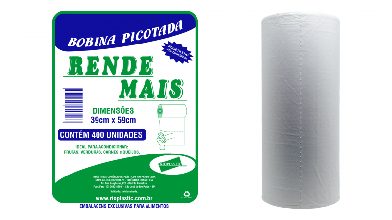 BOBINA PICOTADA 39X59X0.016 RIOPLASTIC RENDE MAIS C/ 400 UN