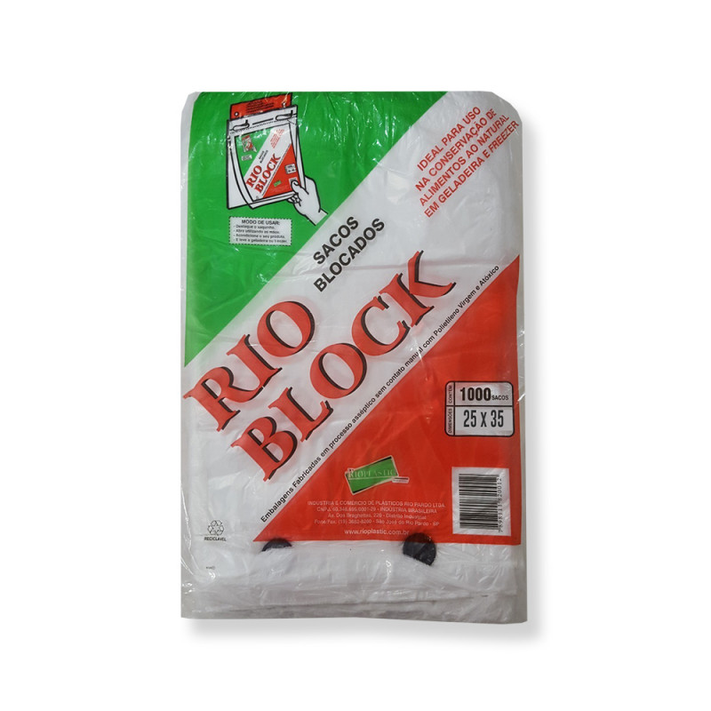 SACO BLOCADO 25X35 RIOPLASTIC PT C/ 1000 UN