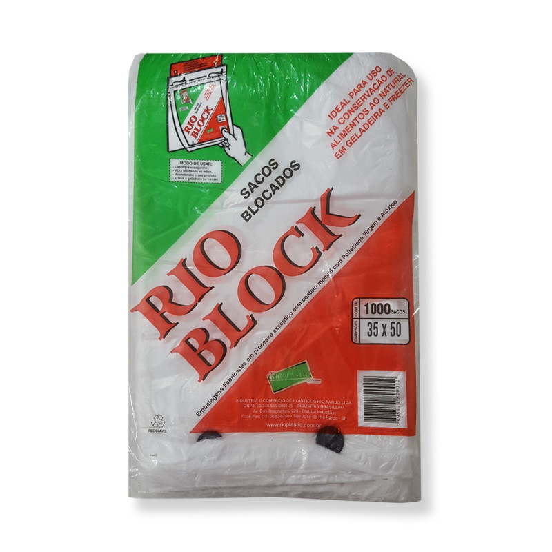 SACO BLOCADO 35X50 RIOPLASTIC PT C/ 1000 UN