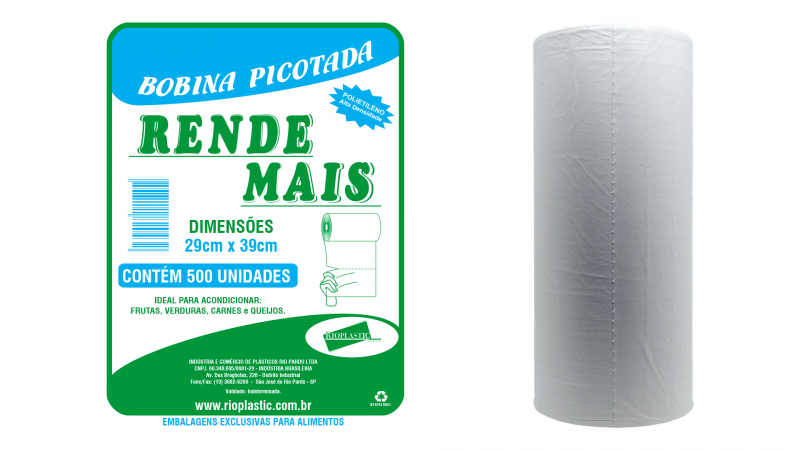 BOBINA PICOTADA 29X39X0.016 RIOPLASTIC RENDE MAIS C/ 500 UN