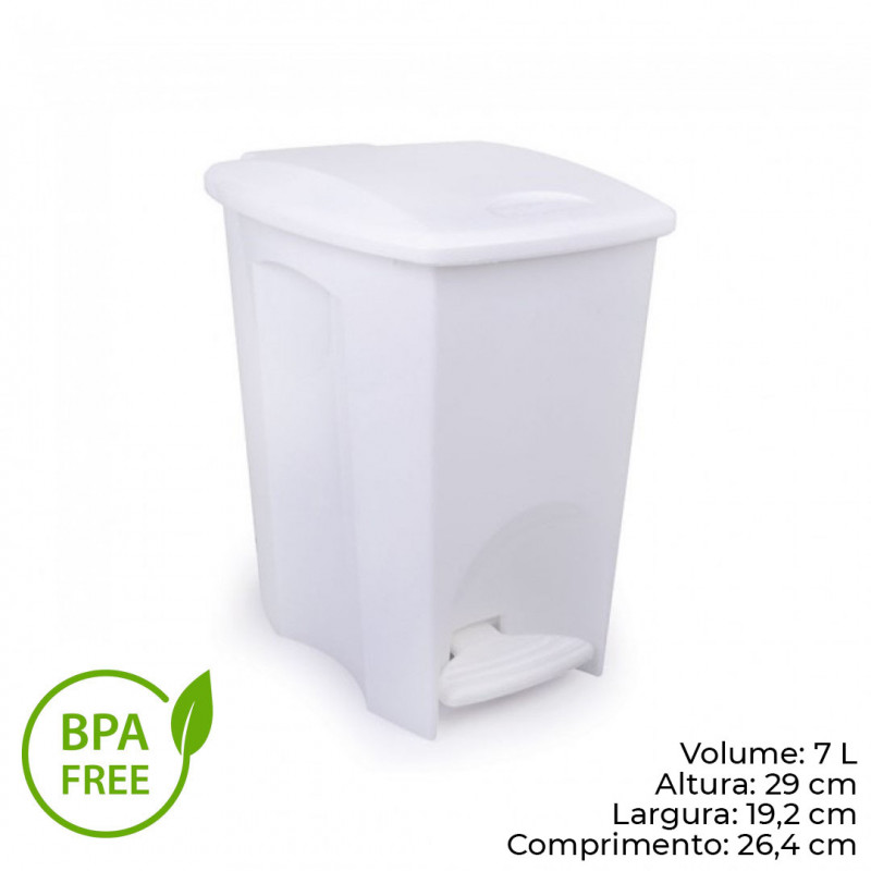 LIXEIRA C/ PEDAL 7 LITROS BRANCA PLASÚTIL (2413)