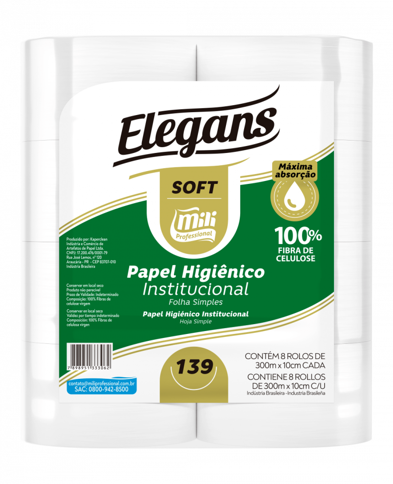 PAPEL HIGIÊNICO ROLÃO FOLHA SIMPLES 8X300 MTS SOFT 100% CELULOSE C/ 8 ROLOS (139)