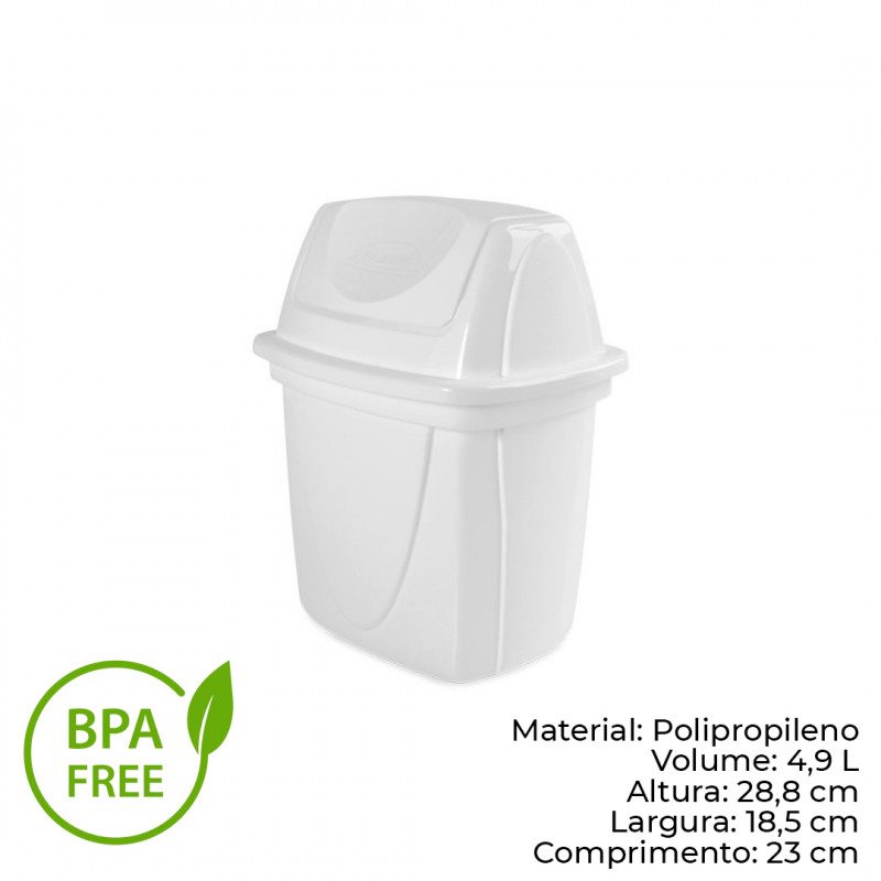 LIXEIRA BASCULANTE 4,9 LITROS BRANCA PLASÚTIL (3732)