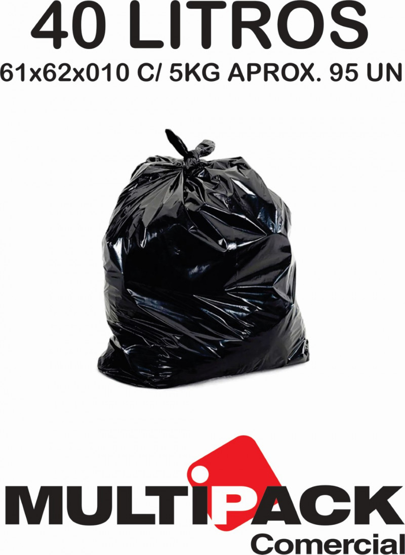 SACO DE LIXO 40 LITROS 61X62X010 MULTIPACK - PRETO C/ 5 KG