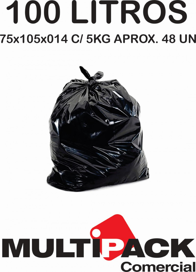 SACO DE LIXO 100 LITROS 75X105X014 MULTIPACK - PRETO C/ 5 KG