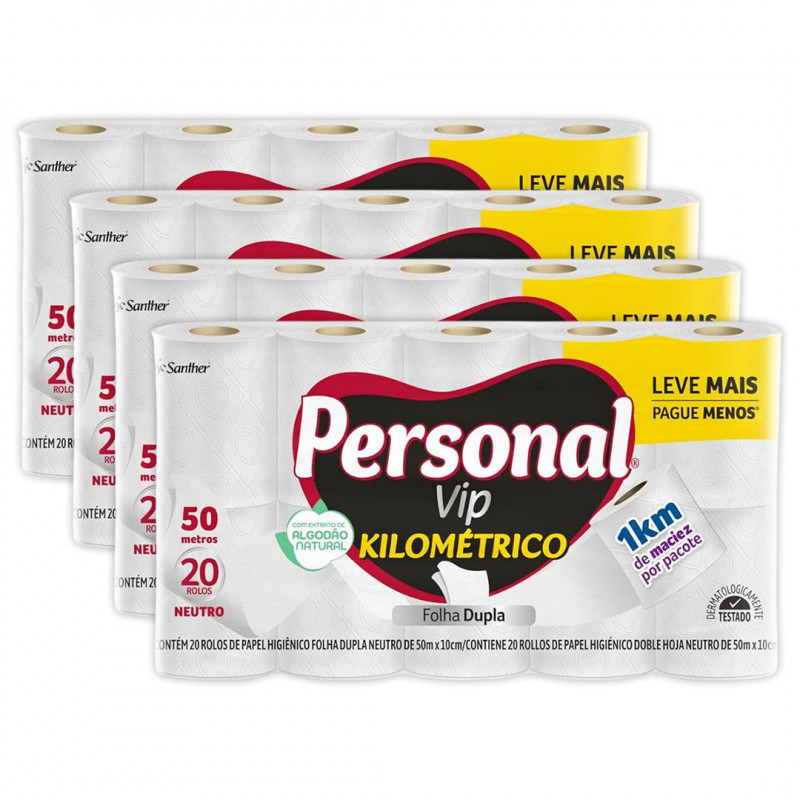 PAPEL HIGIÊNICO PERSONAL VIP FOLHA DUPLA 50 MT SANTHER FD C/ 60 UN (PCK20)
