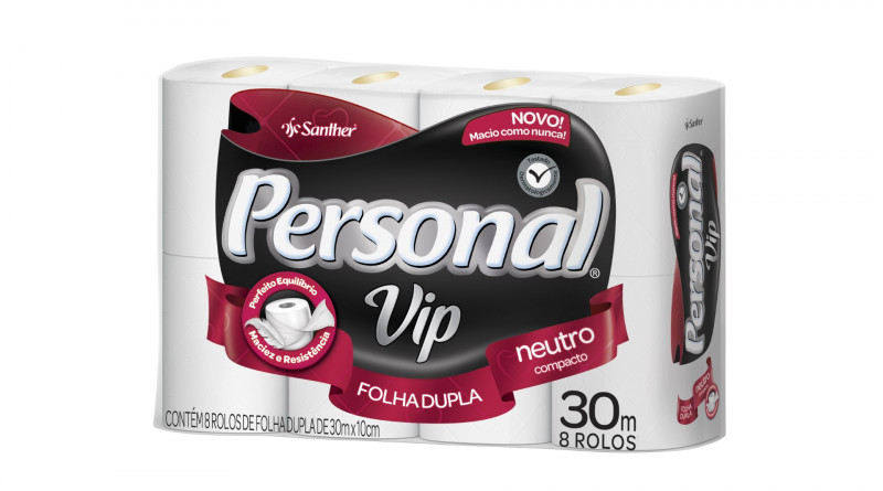 PAPEL HIGIÊNICO PERSONAL VIP FOLHA DUPLA 30 MTS SANTHER PCT C/ 8 UN (PVC84)