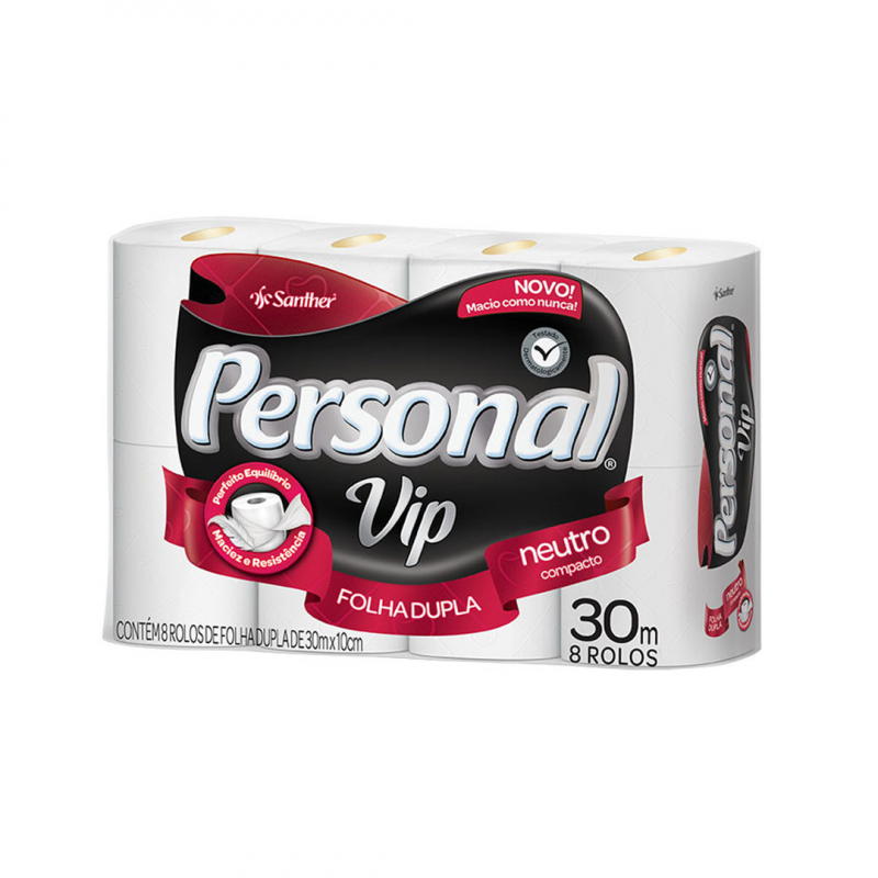 PAPEL HIGIÊNICO PERSONAL VIP FOLHA DUPLA 30 MTS SANTHER FD C/ 64 UN (PVC84)
