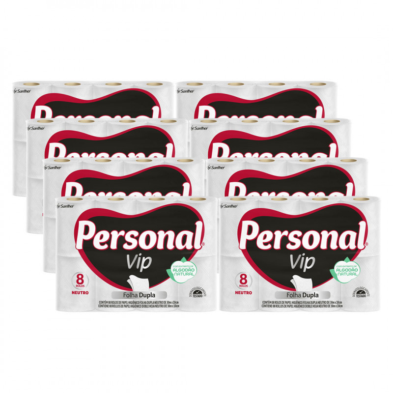 PAPEL HIGIÊNICO PERSONAL VIP FOLHA DUPLA 30 MTS SANTHER FD C/ 64 UN (PVC84)