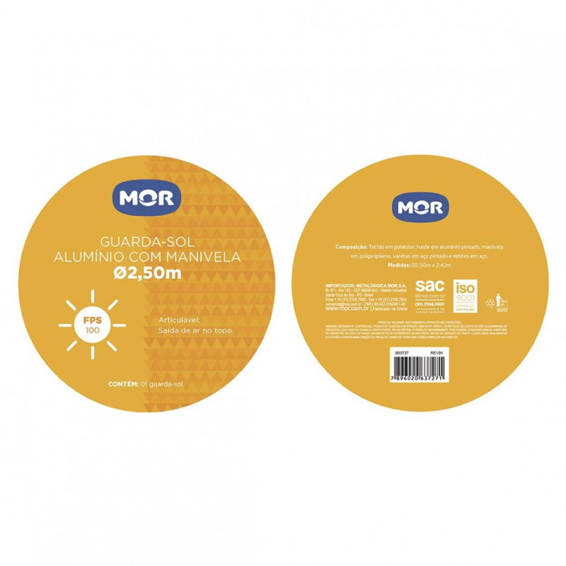 Guarda-Sol Alumínio Com Manivela Azul 2,50m Mor