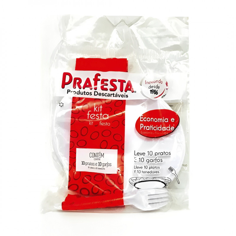 CJ PRATO+GARFO DE SOBREMESA PRAFESTA BRANCO PT C/ 10 UN (6005)