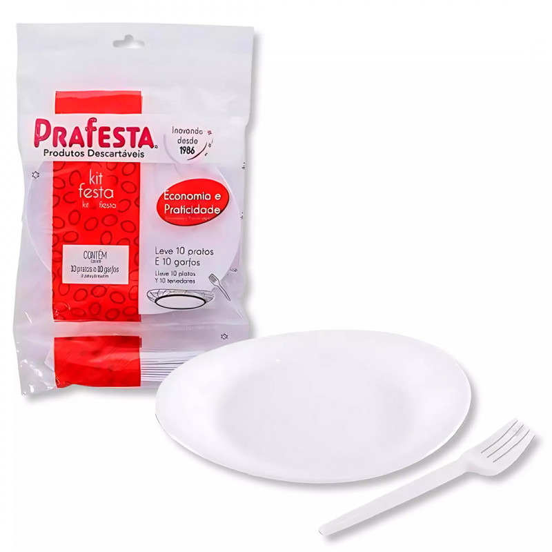 CJ PRATO+GARFO DE SOBREMESA PRAFESTA BRANCO PT C/ 10 UN (6005)