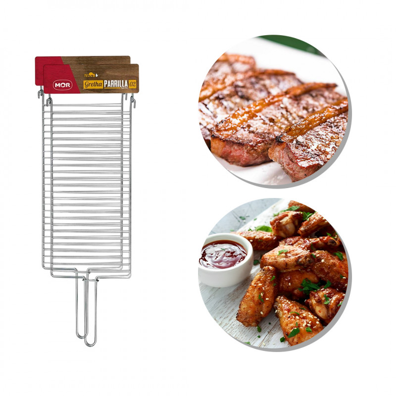 Grelha Dupla Reta Parrilla Churrasco Em Aço Cromado 02 Mor