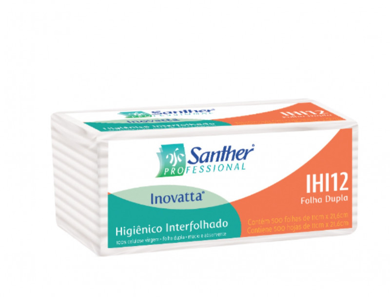 PAPEL HIGIÊNICO FOLHA DUPLA INTERFOLHADO SANTHER IHI12 PT C/ 600 FOLHAS