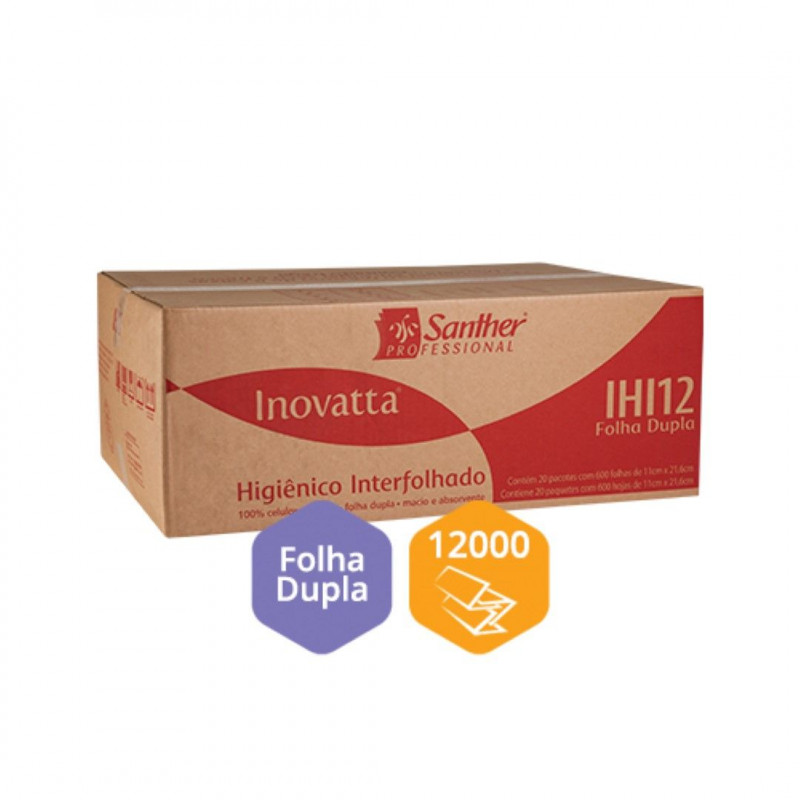 PAPEL HIGIÊNICO FOLHA DUPLA INTERFOLHADO SANTHER IHI12 CX C/ 12000 FOLHAS