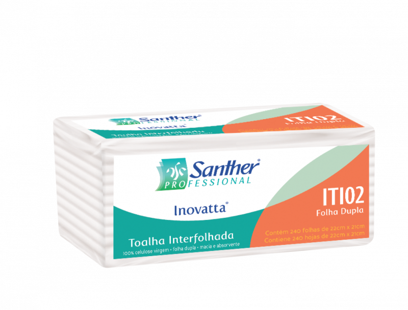 TOALHA DE PAPEL FOLHA DUPLA 2 DOBRAS INTERFOLHADA SANTHER  ITI02 PT C/ 240 FOLHAS