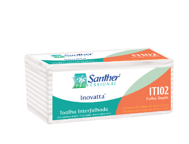 TOALHA DE PAPEL FOLHA DUPLA 2 DOBRAS INTERFOLHADA SANTHER  ITI02 PT C/ 240 FOLHAS