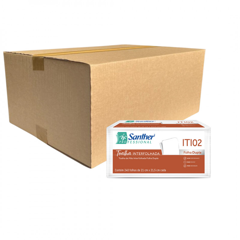 TOALHA DE PAPEL FOLHA DUPLA 2 DOBRAS INTERFOLHADA SANTHER  ITI02 CX C/ 2400 FOLHAS