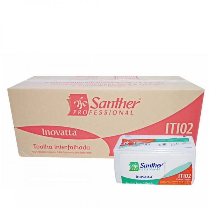 TOALHA DE PAPEL FOLHA DUPLA 2 DOBRAS INTERFOLHADA SANTHER  ITI02 CX C/ 2400 FOLHAS