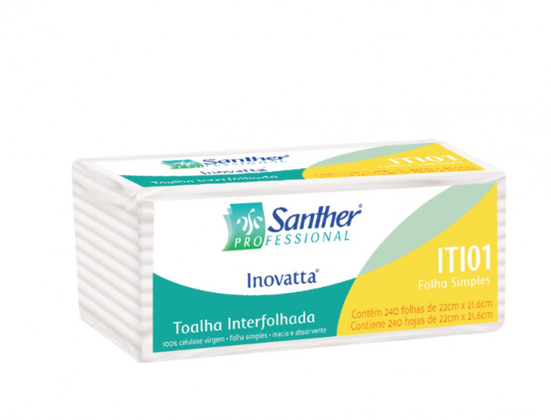 TOALHA DE PAPEL FOLHA SIMPLES 2 DOBRAS INTERFOLHADO SANTHER ITI01 PT C/ 240 FOLHAS