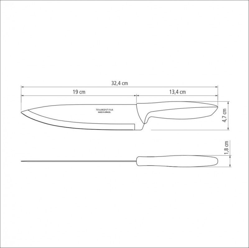 Faca Chef Tramontina Plenus Lâmina Aço Inox Cabo Preto 8"