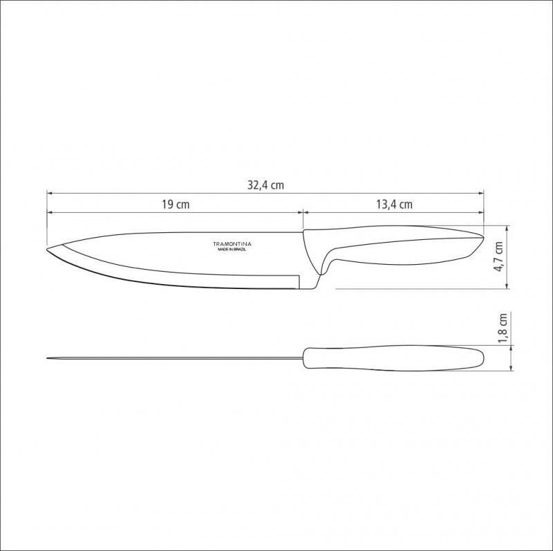 Faca Chef Tramontina Plenus Lâmina Aço Inox Cabo Preto 8"