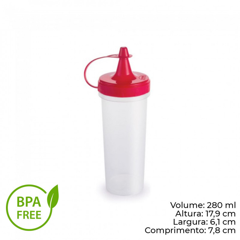 BISNAGA PLÁSTICA C/ TAMPA VERMELHA 280 ML PLASÚTIL (8824)