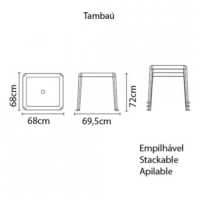 Mesa De Plastico Quadrada 70x70 Tramontina Tambaú Branco Fwt