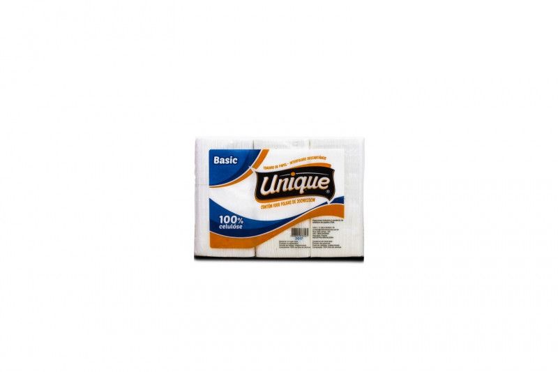 TOALHA DE PAPEL FOLHA SIMPLES 2 DOBRAS BASIC UNIQUE 100% CELULOSE 23x20 FLS MILI C/ 1000 UN (2017)