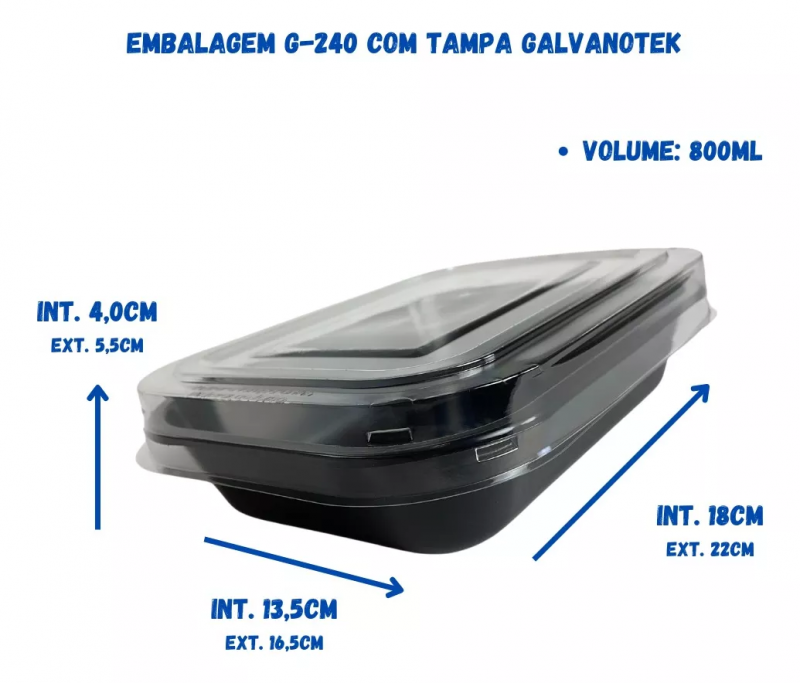 Bandeja Forneável Com Tampa 800ml Galvanotek G240 C/ 100Un