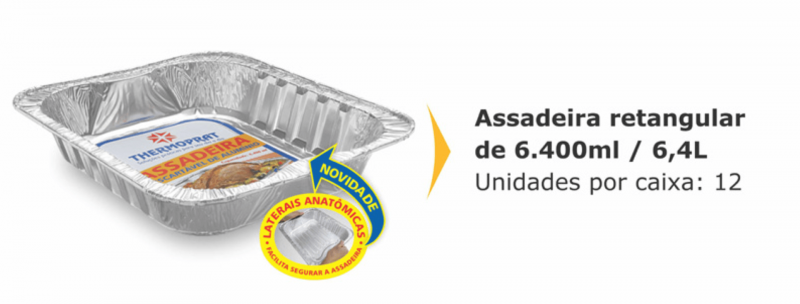 ASSADEIRA ALUMÍNIO RETANGULAR 6,4 LT THERMOPRAT - CAIXA C/ 12 UNIDADES