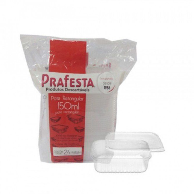 POTE RETANGULAR C/ TAMPA 150 ML PRAFESTA PT C/ 20 UN (8295)